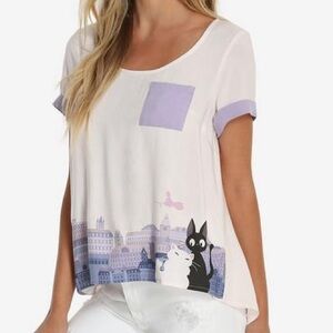 Studio Ghibli Kikis Delivery Service Cat Jiji Lily Bow Anime Graphic T Shirt Top